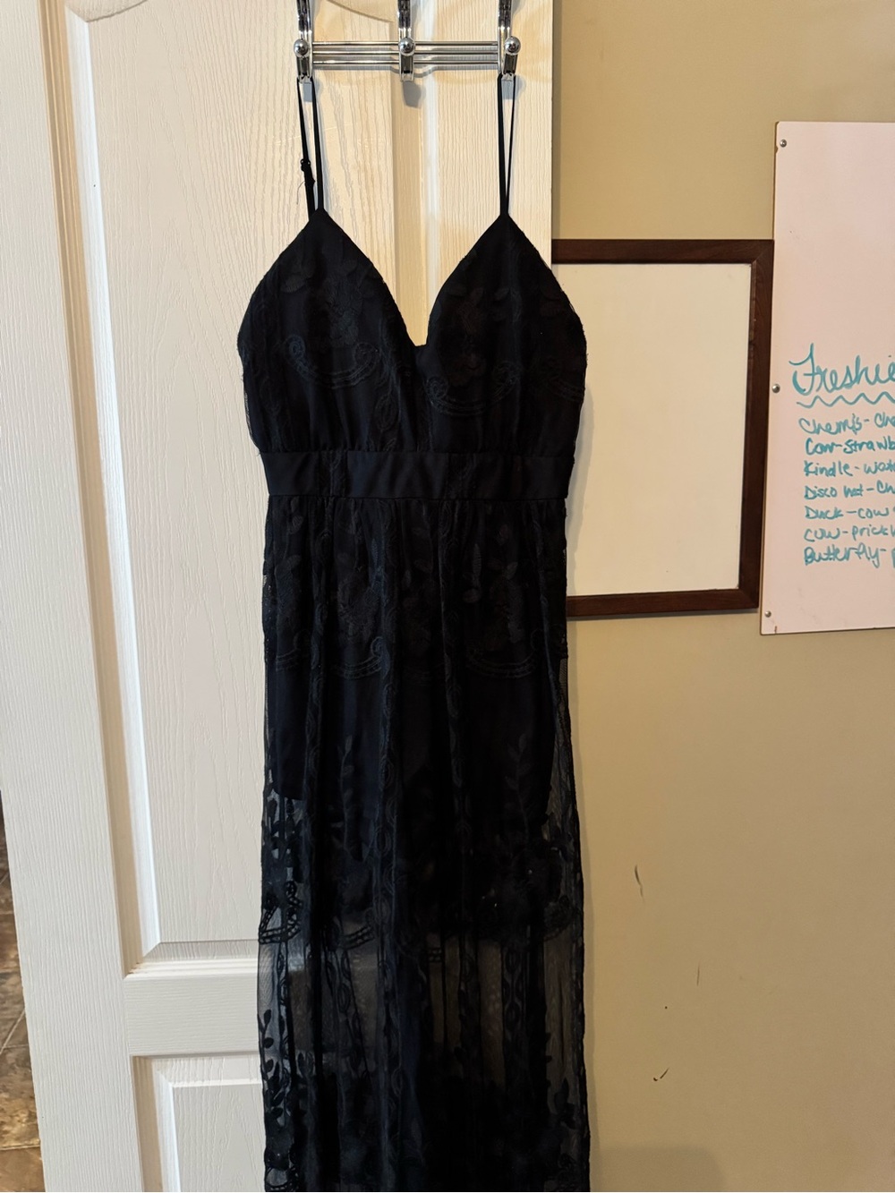 Haute Mode Black Dress with Romper Under Lace- Black